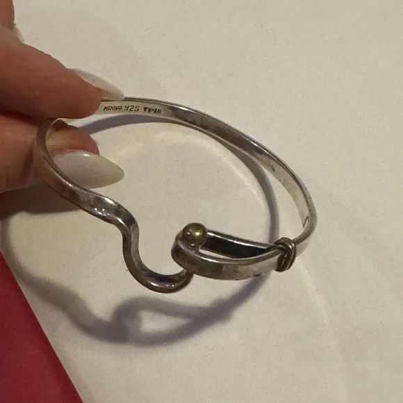 925 Sterling silver MEXICO hook and eye two tone bangle bracelet - Picture 12 of 16